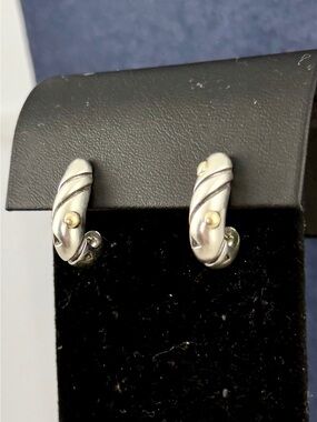JOHN ATENCIO Sterling Silver & 18K Yellow Gold Abstract J Hoop Huggie Earrrings
